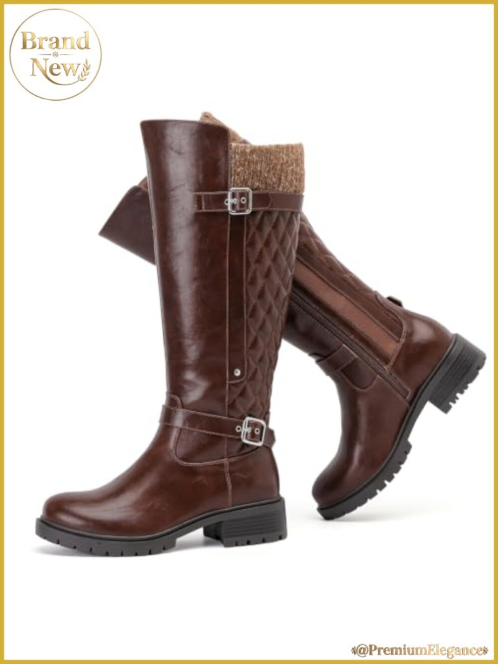 Extra Wide Calf Knee High Boots Faux Leather Block Heel Memory Foam